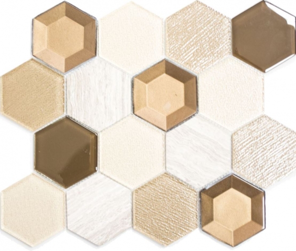 Handmuster Mosaikfliese Transluzent beige Hexagon Glasmosaik Crystal Stein 3D beige MOS11E-77_m