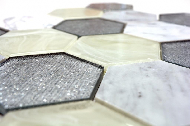 Handmuster Mosaikfliese Transluzent grau silber Hexagon Glasmosaik Crystal Stein grau silber MOS11E-88_m