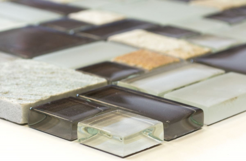 Piastrella di mosaico per cucina traslucida grigio marrone Combinazione di mosaico di vetro Pietra di cristallo grigio marrone MOS88-0206_f