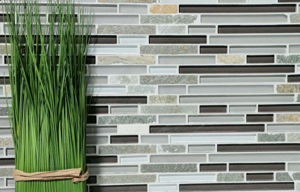 Glass mosaic natural stone rods graphite stone mosaic tiles gray brown white rust anthracite tile mirror wall WC - MOS86-0202