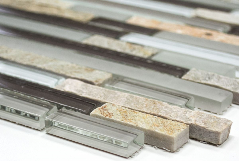 Mosaico di piastrelle per cucina traslucido grigio marrone Mosaico di vetro composito Crystal stone grigio marrone MOS86-0202_f