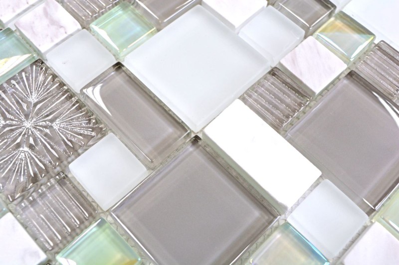Naturstein Glasmosaik Mosaikfliesen weiß grau anthrazit Milchglas Fliesenspiegel Küchenrückwand - MOS88-MC659