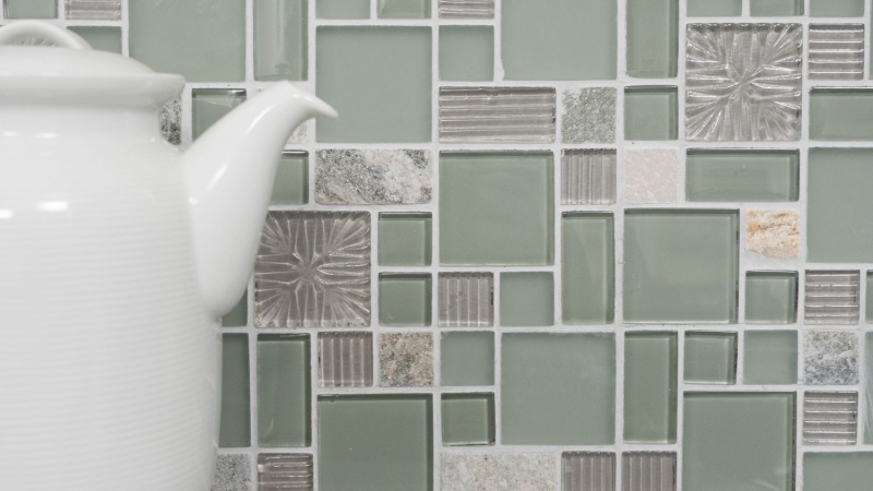 Natural stone glass mosaic mosaic tiles clear gray anthracite gray-green structure tile backsplash bathroom kitchen - MOS88-MC669