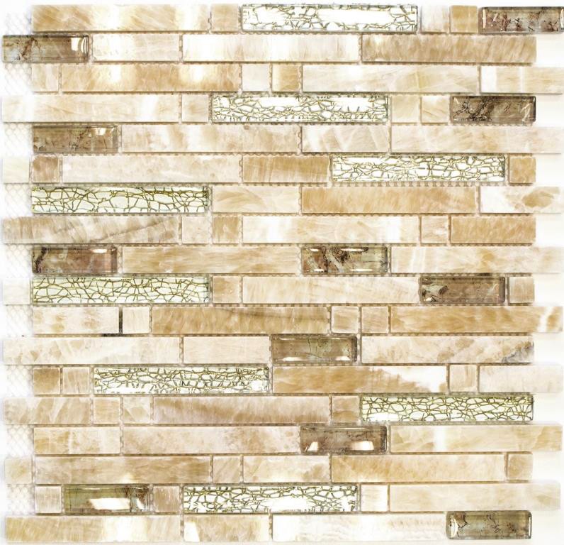 Glass mosaic natural stone mosaic tiles amber gold cream beige with shimmer Wall cladding bathroom - MOS87-MV748