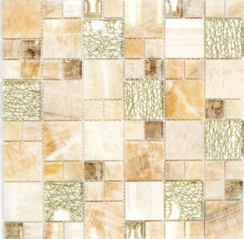 Natural stone glass mosaic marble mosaic tiles amber gold ochre brown tile backsplash wall kitchen WC - MOS88-MC649