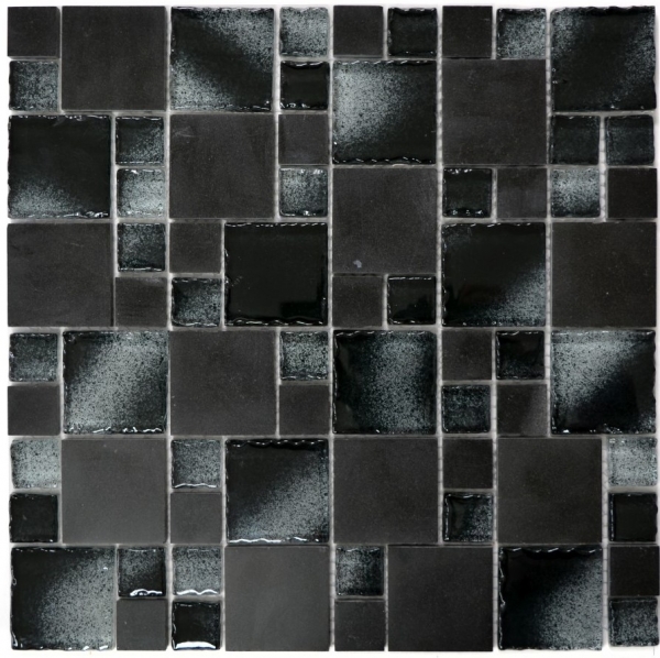Mosaikfliese Transluzent schwarz Kombination Glasmosaik Crystal Stein schwarz gebrochene Kante MOS88-0304_f