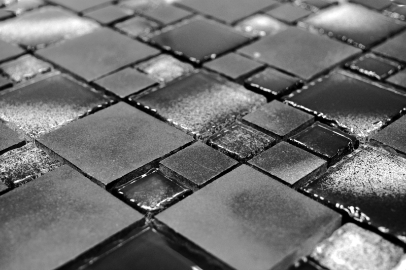 Carreau de mosaïque Translucide noir combinaison de mosaïque de verre Crystal pierre noire bord cassé MOS88-0304_f