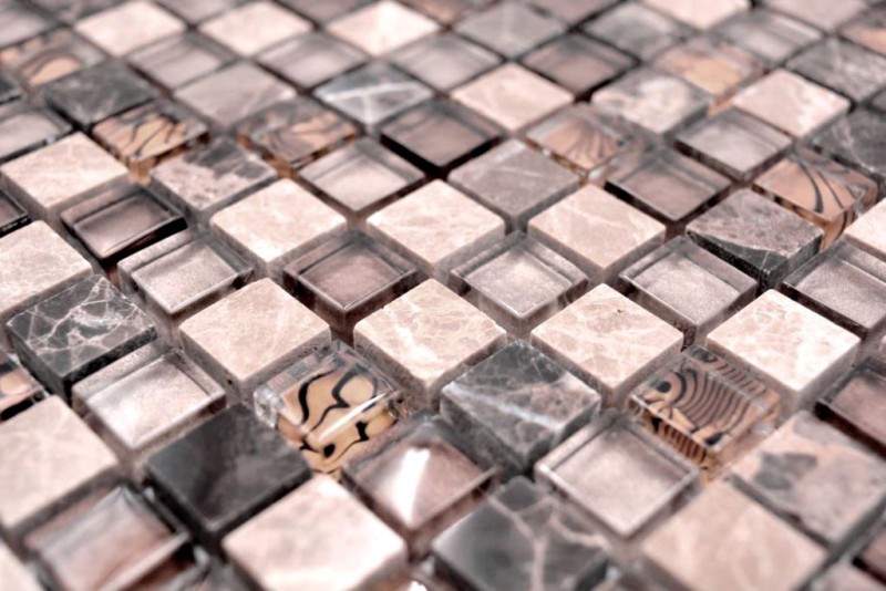 Glass mosaic natural stone mosaic tile beige brown cream marble backsplash kitchen bathroom - MOS92-1303
