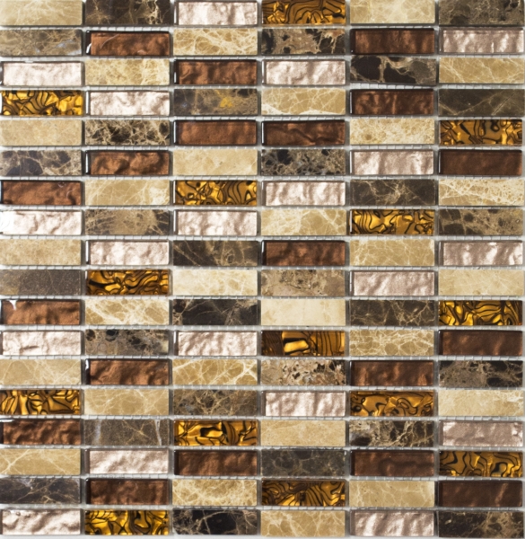 Strip mosaic tiles glass mosaic beige brown cream orange natural stone marble wall kitchen bathroom WC - MOS87-1310