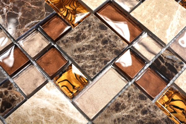 Piastrella di mosaico dipinta a mano traslucida beige marrone Combinazione di mosaico di vetro Pietra di cristallo beige marrone MOS88-1303_m