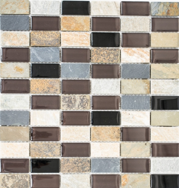 Piastrella di mosaico Traslucido beige marrone grigio nero rettangolo Mosaico di vetro Pietra di cristallo MOS87-1312_f