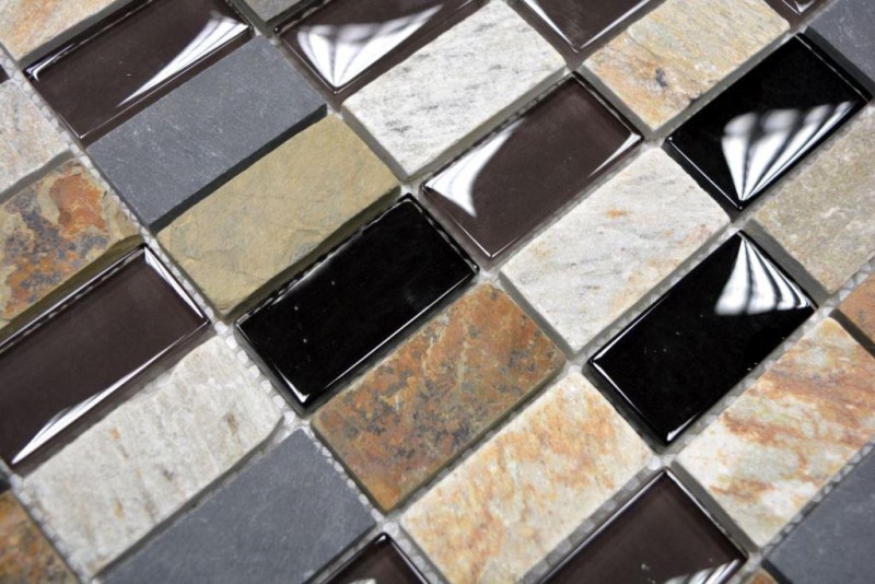 Piastrelle rettangolari in vetro mosaico beige nero antracite pietra backsplash cucina backsplash bagno WC - MOS87-1312