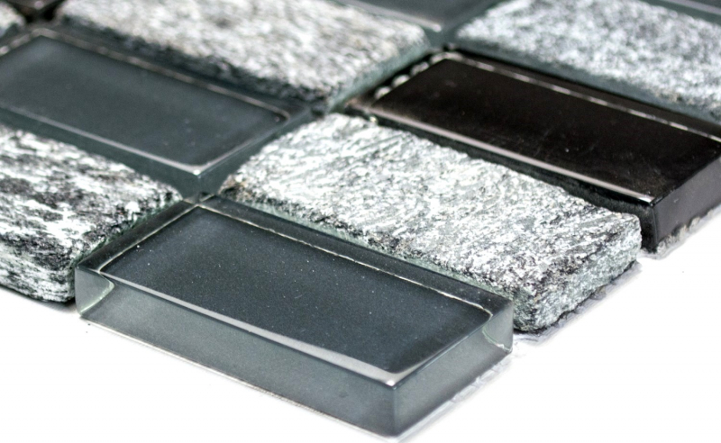 Piastrella di mosaico dipinta a mano Backsplash di piastrelle Traslucido grigio nero Rettangolo Mosaico di vetro Pietra di cristallo grigio nero MOS87-1303_m