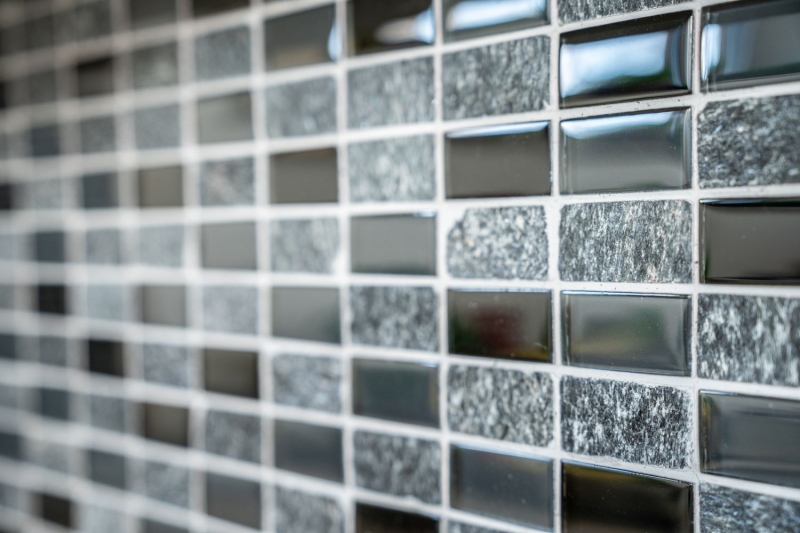 Rectangular mosaic tiles glass mosaic stone gray black anthracite tile backsplash kitchen backsplash bathroom - MOS87-1303