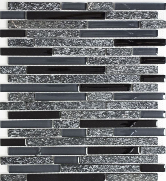 Handmuster Mosaikfliese Fliesenspiegel Transluzent grau schwarz Verbund Glasmosaik Crystal Stein grau schwarz MOS86-0208_m