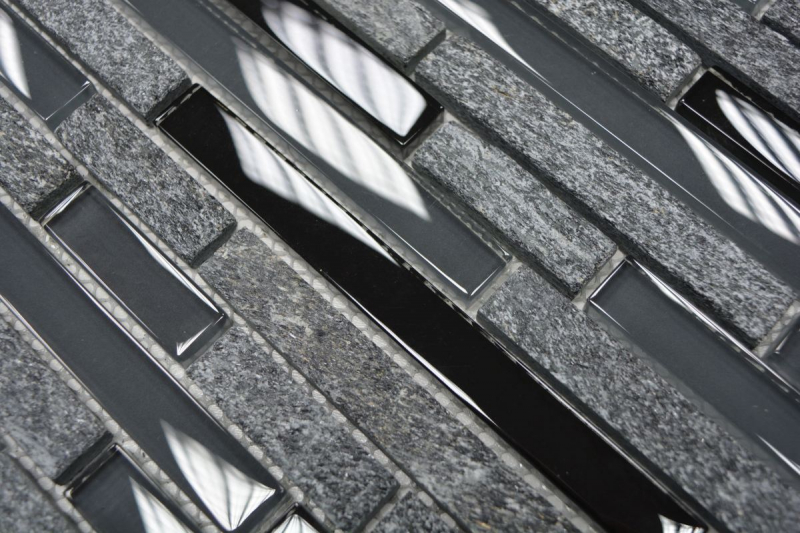 Carreau de mosaïque fond de cuisine gris translucide noir composite Mosaïque de verre Crystal pierre grise noire MOS86-0208_f