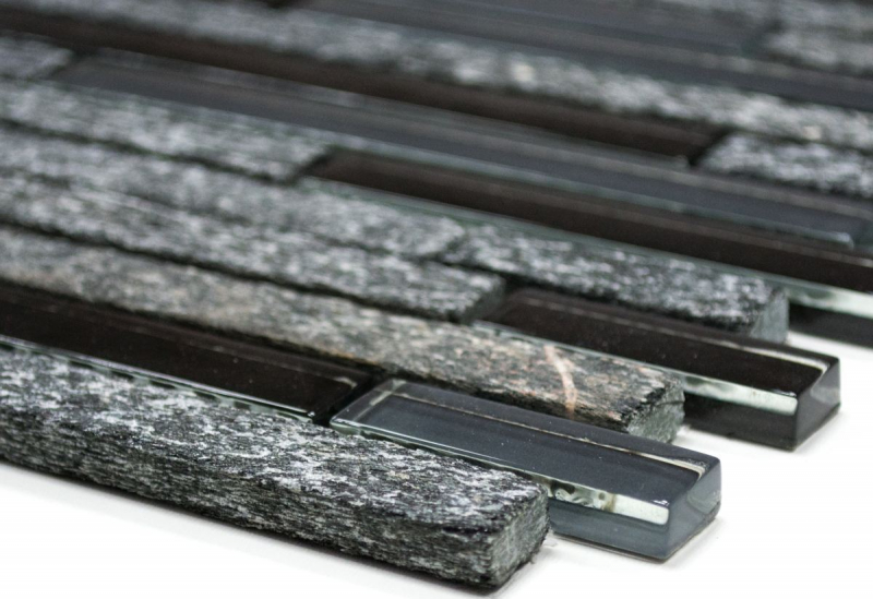 Échantillon manuel Carreau de mosaïque Translucide gris noir composite Mosaïque de verre Crystal pierre grise noire MOS86-0208_m