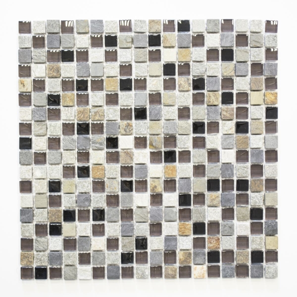 Glass mosaic natural stone mosaic tile beige brown gray anthracite black kitchen splashback - MOS92-0209