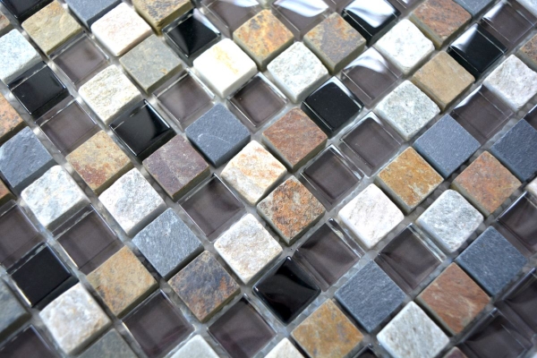 Mosaico dipinto a mano Piastrella traslucida beige marrone grigio nero Mosaico di vetro Pietra di cristallo MOS92-0209_m