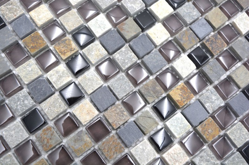 Glasmosaik Naturstein Mosaikfliese beige braun grau anthrazit schwarz Küchenrückwand Spritzschutz - MOS92-0209