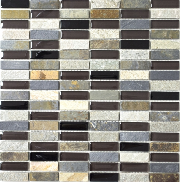 Piastrella di mosaico Traslucido beige marrone grigio nero aste Mosaico di vetro Pietra di cristallo MOS87-1313_f