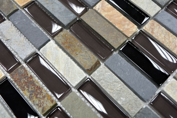 Mosaikfliese Transluzent beige braun grau schwarz Stäbchen Glasmosaik Crystal Stein MOS87-1313_f