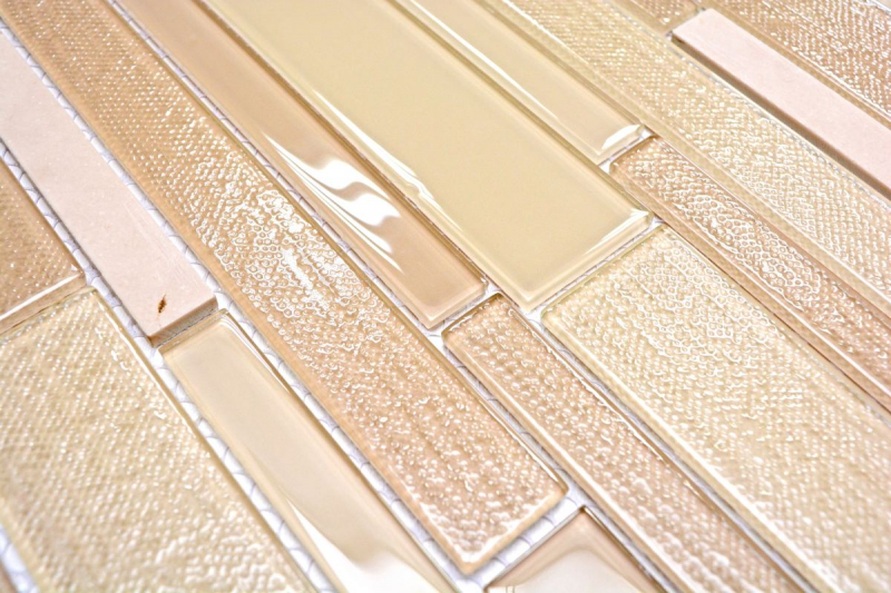 Handmuster Mosaikfliese Fliesenspiegel Transluzent beige Verbund Glasmosaik Crystal Stein beige MOS67-GV14_m