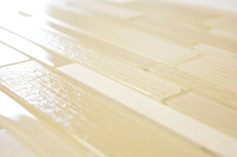Mosaïque de verre Pierre naturelle Carreaux de mosaïque composite Bâtons beige clair crème ivoire Carreaux de parement mural Carreaux de cuisine - MOS67-GV14