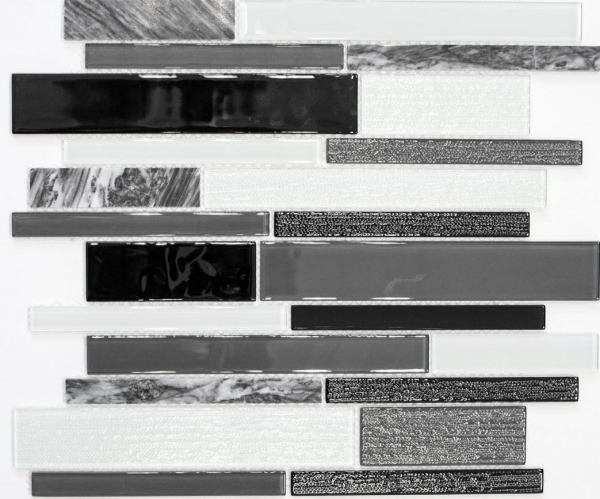 Piastrella di mosaico dipinta a mano Backsplash di piastrelle Traslucido grigio nero Mosaico di vetro composito Pietra di cristallo chiara grigio nero MOS67-GV34_m