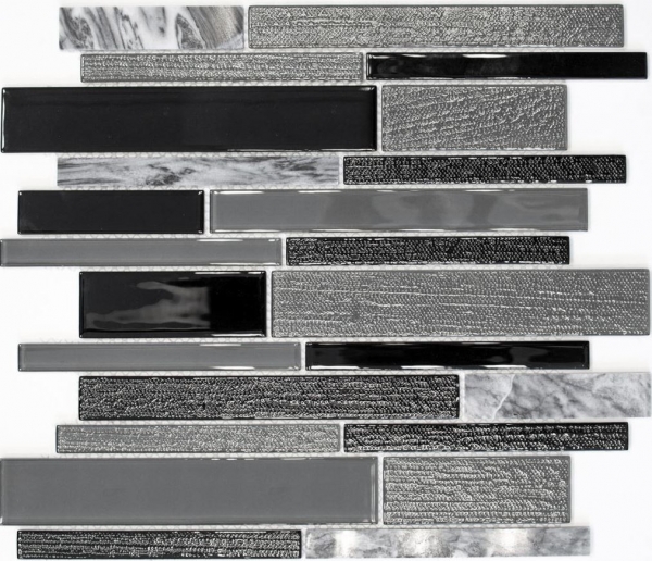 Handmuster Mosaikfliese Fliesenspiegel Transluzent grau schwarz Verbund Glasmosaik Crystal Stein grau schwarz MOS67-GV44_m