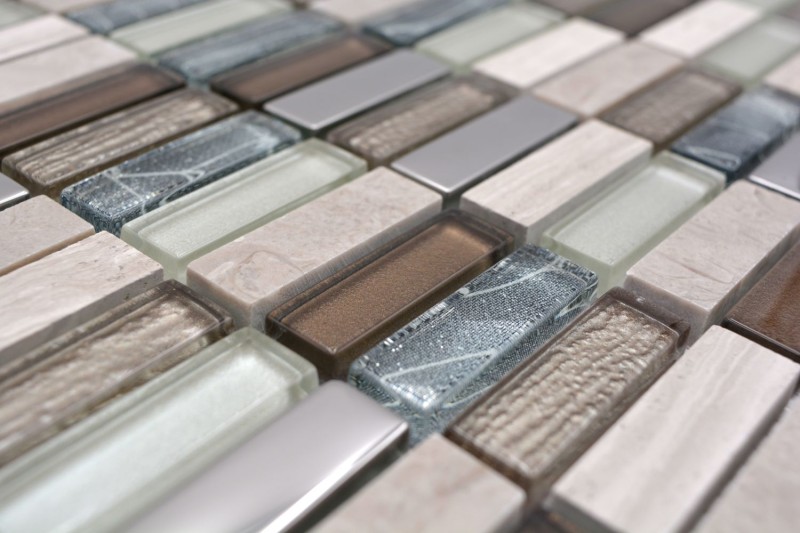 Rectangular mosaic tiles glass mosaic rods light brown silver gray natural stone marble tile backsplash kitchen wall - MOS87-SM68