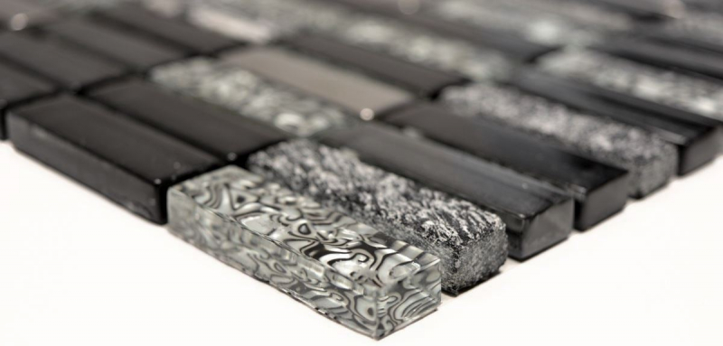 Carreau de mosaïque fond de cuisine translucide argent gris noir rectangle mosaïque de verre Crystal pierre noire MOS87-SM88_f