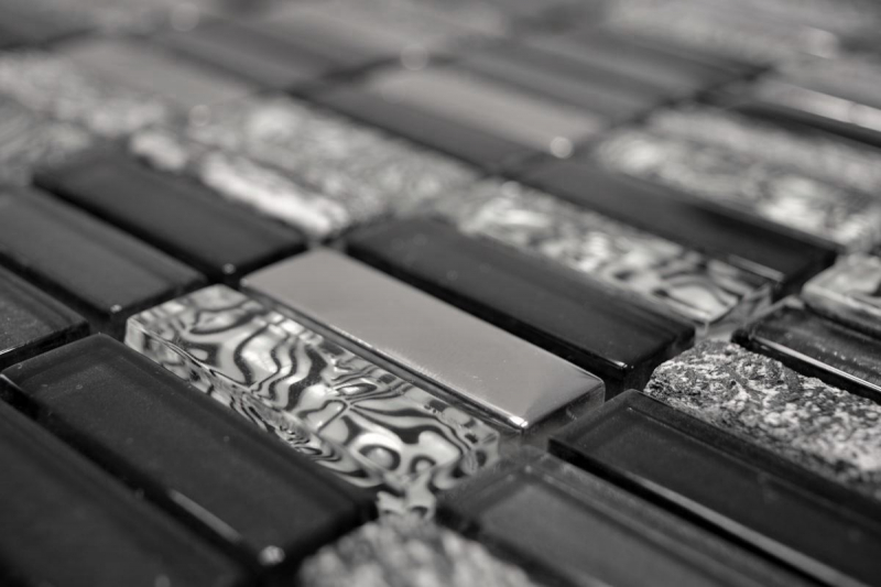 Piastrella di mosaico dipinta a mano Backsplash di piastrelle Traslucido grigio argento nero Rettangolo Mosaico di vetro Pietra di cristallo nero MOS87-SM88_m