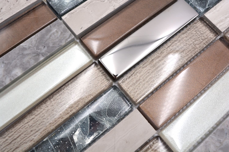 Piastrelle rettangolari in vetro mosaico pietra marrone chiaro argento grigio chiaro beige piastrelle backsplash muro piastrelle cucina WC - MOS87-68X