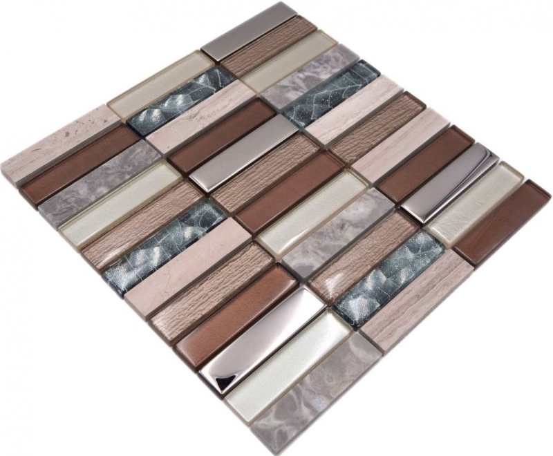 Rectangular mosaic tiles glass mosaic stone light brown silver light gray beige tile backsplash wall tile kitchen WC - MOS87-68X