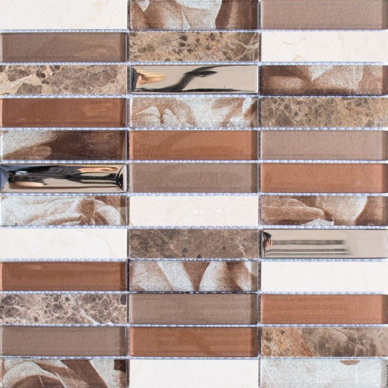Riemchen Rechteck Mosaikfliesen Glasmosaik Stein braun bronze silber kupfer Fliesenspiegel Küchenfliese Wand WC - MOS87-78X