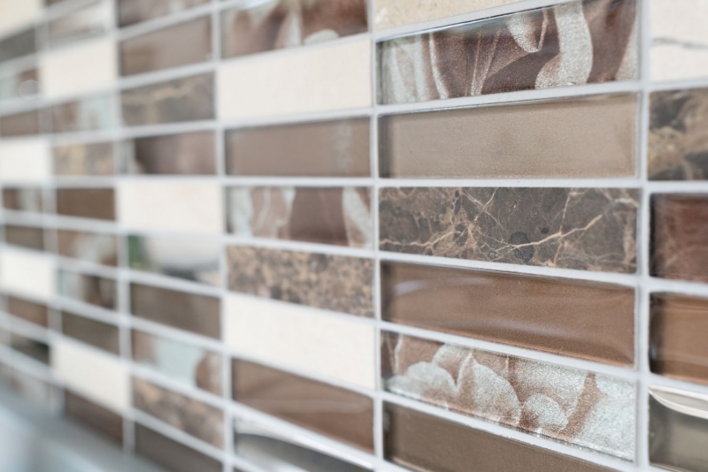 Piastrelle di mosaico rettangolare vetro mosaico pietra marrone bronzo argento rame piastrelle backsplash cucina piastrelle parete WC - MOS87-78X