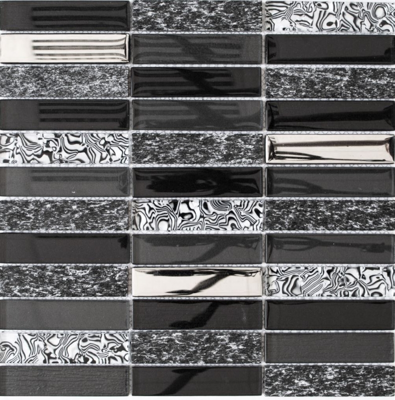 Riemchen Rechteck Mosaikfliesen Glasmosaik Stein schwarz silber anthrazit dunkelgrau Fliesenspiegel Bad Küche - MOS87-88X