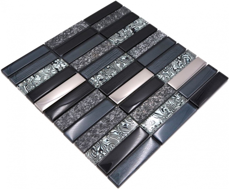 Rectangular mosaic tiles glass mosaic stone black silver anthracite dark gray tile backsplash bathroom kitchen - MOS87-88X