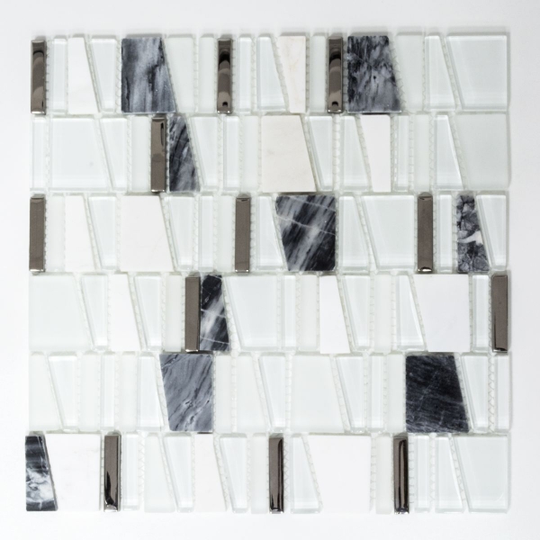 Pietra naturale vetro mosaico marmo mosaico piastrelle acciaio inox bianco grigio scuro antracite cucina splashback piastrelle backsplash - MOS87-0103
