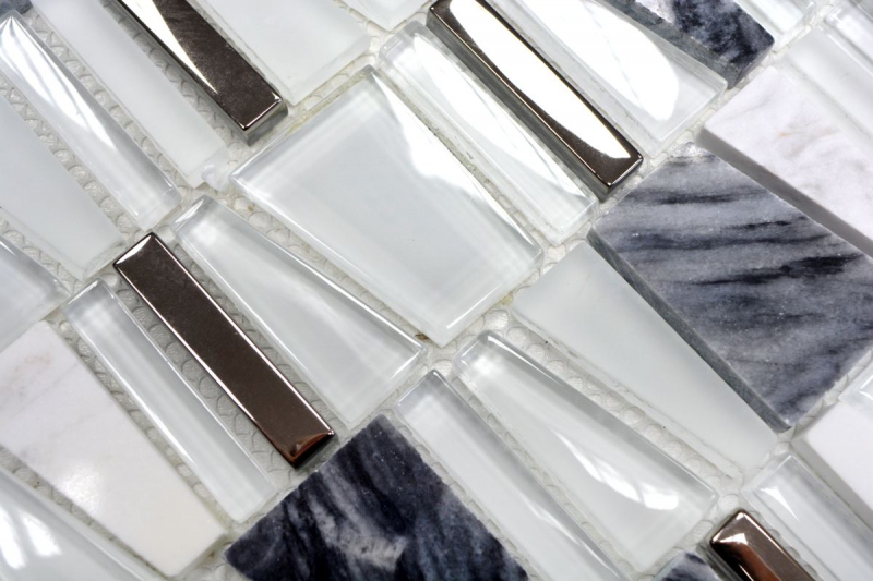 Naturstein Glasmosaik Marmor Mosaikfliesen Edelstahl weiß dunkelgrau anthrazit Küchenrückwand Fliesenspiegel - MOS87-0103