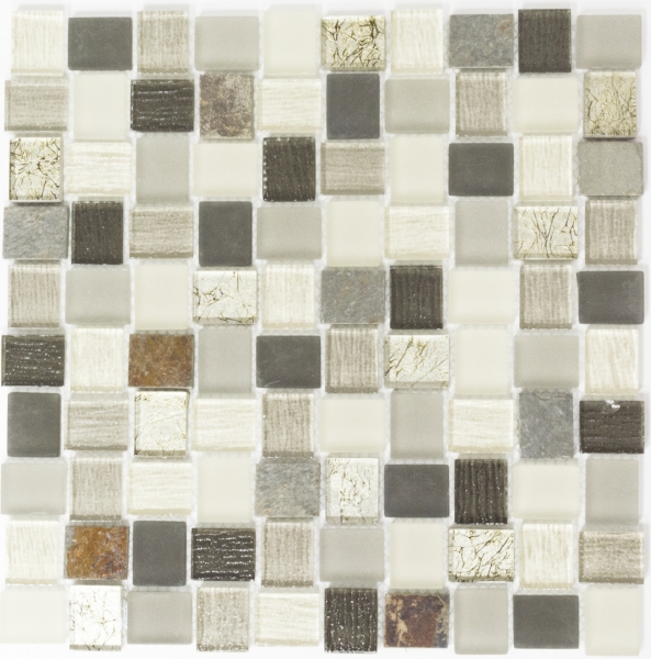 Natural stone rustic mosaic tile glass mosaic quartz beige cream anthracite frosted glass kitchen splashback bathroom wall WC - MOS82-0102