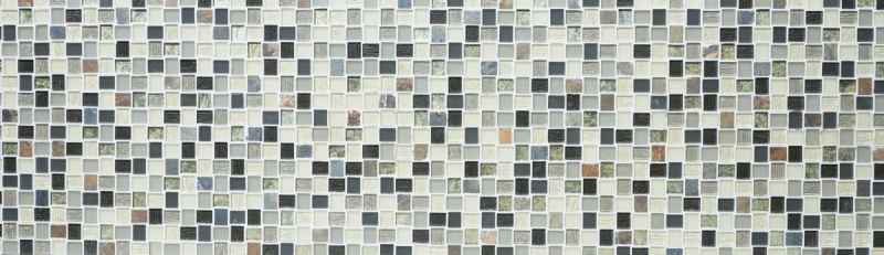 Naturstein Rustikal Mosaikfliese Glasmosaik Quarz beige creme anthrazit Milchglas Küchenrückwand Bad Wand WC - MOS82-0102