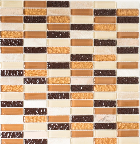 Rectangular mosaic tiles glass mosaic rods beige brown ochre orange natural stone kitchen splashback tile back - MOS87-1206