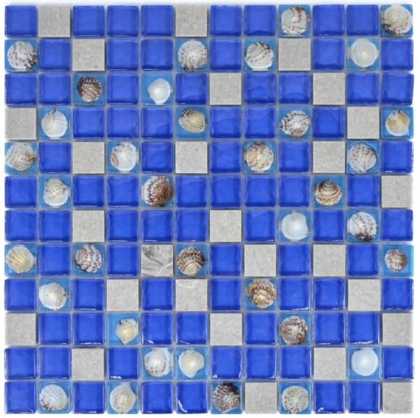Handmuster Mosaikfliese Transluzent blau grau Glasmosaik Crystal Stein Muschel blau grau MOS82C-0402_m