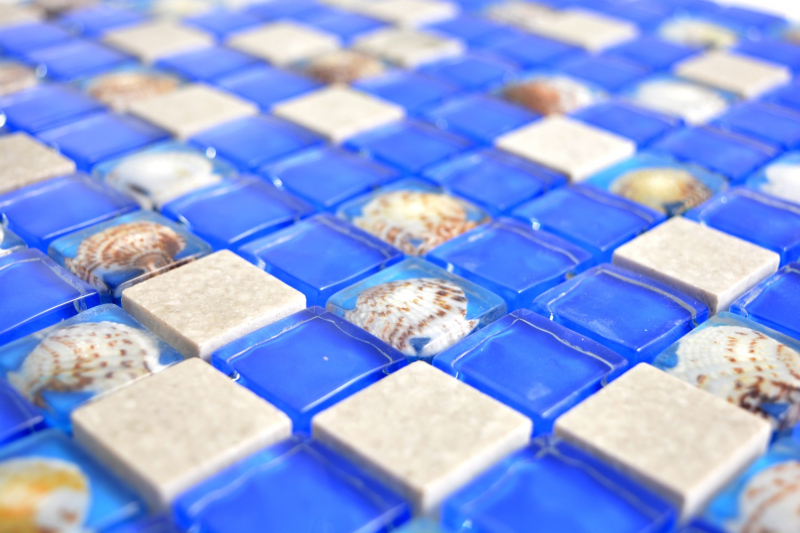 Piastrella di mosaico dipinta a mano Blu traslucido grigio Mosaico di vetro Pietra di cristallo Conchiglia blu grigio MOS82C-0402_m