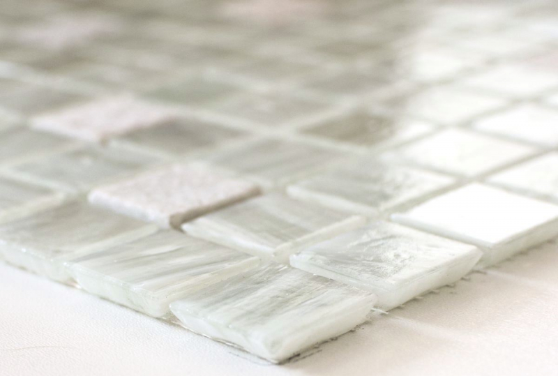Naturstein Glasmosaik Mosaikfliesen cream weiß altweiß hellbeige Küchenrückwand Fliesenspiegel Wand Küche - MOS94-2503