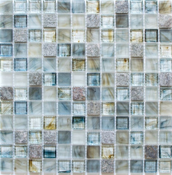 Piastrella di mosaico dipinta a mano Backsplash di piastrelle Grigio chiaro traslucido Mosaico di vetro Pietra di cristallo Crema grigio chiaro MOS94-2505_m