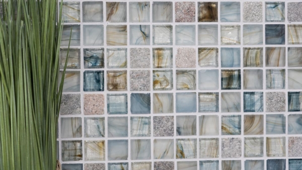 Natural stone glass mosaic mosaic tiles cream light gray anthracite blue-gray greenish tile backsplash wall cladding - MOS94-2505