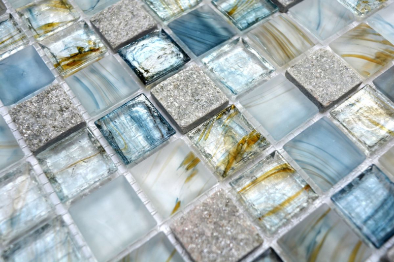 Handmuster Mosaikfliese Fliesenspiegel Transluzent hellgrau Glasmosaik Crystal Stein Cream hellgrau MOS94-2505_m